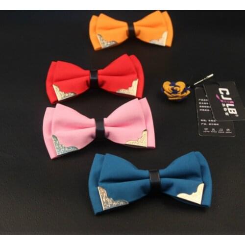 New Fashion Boutique Metal Head Bow Ties For Groom Men Women Butterfly Solid Bowtie Classic Gravata Cravat 50pcs/lot