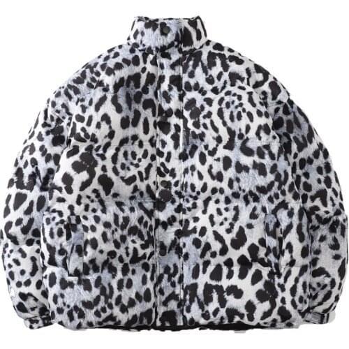 Winter Padded Puffer Parkas Cotton Men Leopard Trend Streetwear Hip Hop Punk Rock Casual Thick Warm Coat Male Youth Jacket