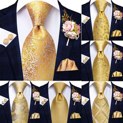 Hi-Tie Luxury Yellow Floral Silk Wedding Tie For Men Fashion Mens Necktie Hanky Cufflinks Gift Set Business Party Dropshipping
