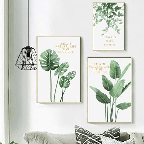 Plant Leaf Small Fresh Canvas Painting Simple PIANT LIFE FRESH SUNSHINE BREATH NATURAL LIFE TIME GOOD LIFE Phrase Poster Picture