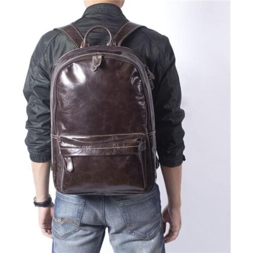 Large capacity mens simple first layer cowhide backpack retro womens genuine leather burst crack backpack daily unisex bag