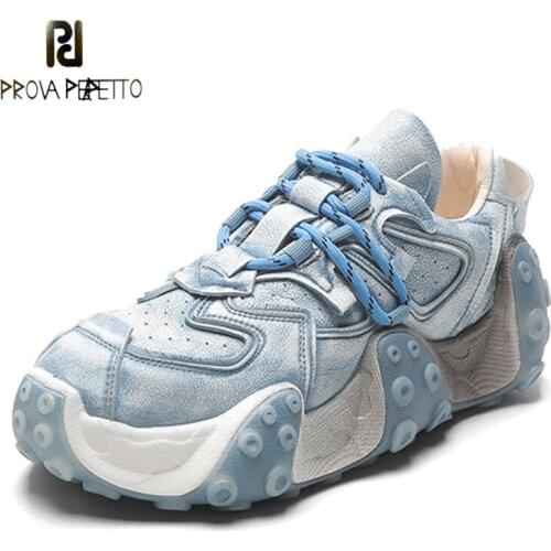 Round-toe Thick-soled Retro Old Shoes 2021 New All-match Casual Heightening Lace-up Platform Shoes Leather Blue Sneakers