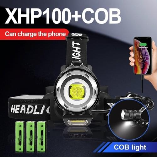 XHP100+COB Headlamp USB Rechargeable Waterproof Head Lamp Fishing LED Headlight Flashlight Torch T6 Portable Lantern 18650 light