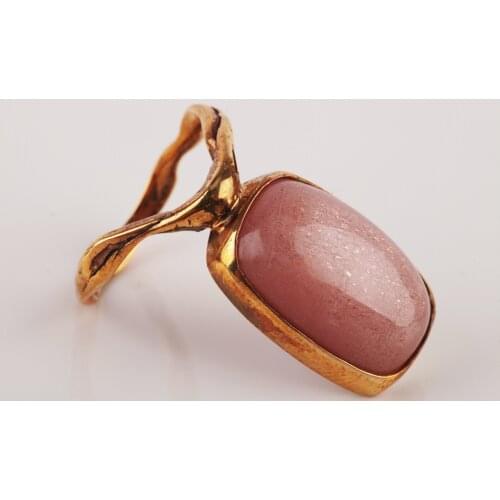 UM US JEWELRY Pink Quartz Stone Gold Plated 925 Sterling Silver Women 'S Ring