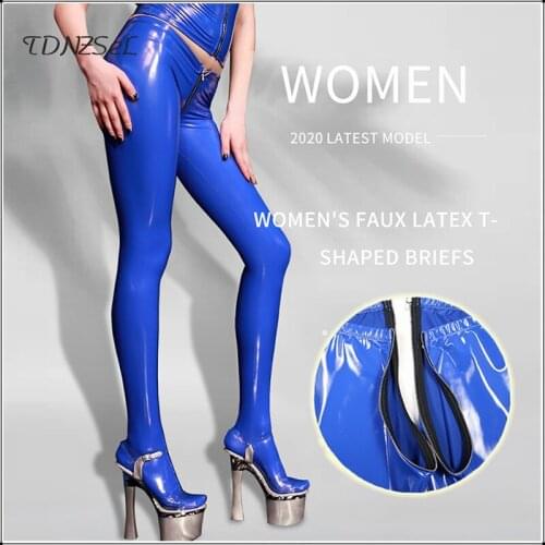 Women Low Waist Latex Zipper Crotch Pants Leggings Sexy Custom Dance Leather Pantyhose Plus Size Shiny Erotic Seamless Trousers