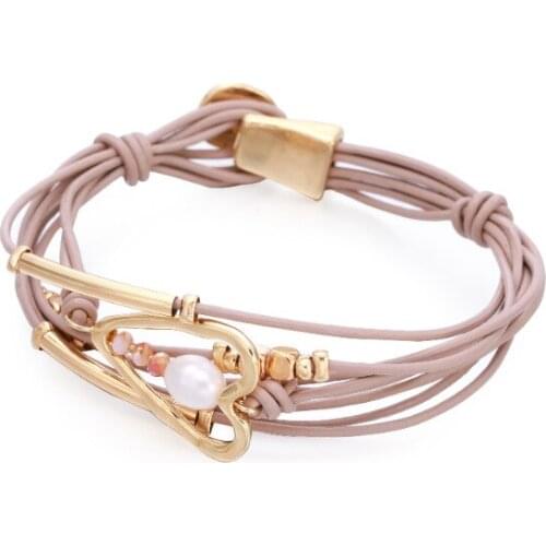 ORNAPEADIA Retro Ethnic Style Bracelet for Women Hollow Love Pendant Pearl Multi-layer Bracelet Fashion Exaggerated Jewelry