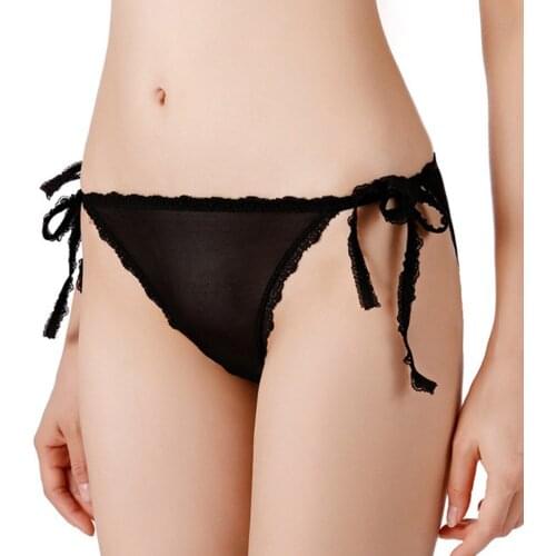 Womens Sexy Lace Underwear Soft Comfortable Low Waist Mesh Up Bow Briefs Cute Seamless Side String Female Lingerie Underpants