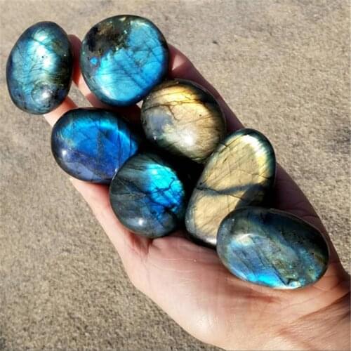 1 pcs 100% high quality Natural labradorite Crystal polished tumble palm Healing crystal gemstone flash