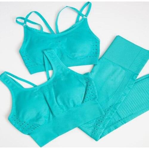 3PCS Seamless Yoga Suits Women Energy Gym Fitness Pants 2Bras+leggings High Waist workout Yoga Sets Sport Running Sportswear