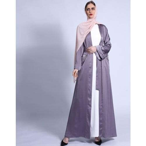 Satin Open Abaya Dubai Turkey Kaftan Muslim Cardigan Abayas Dresses For Women Casual Kimono Robe Femme Caftan Islam Clothing