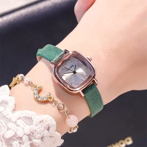 Luxury Fashion Square Women Watches Ulzzang Brand Simple Dial Ladies Quartz Wristwatches Retro Style Female Green Leather Clock