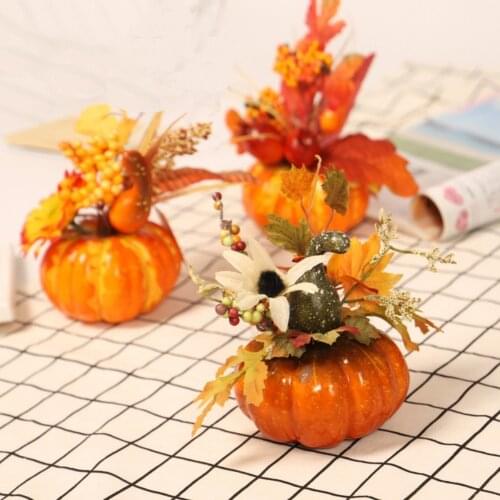 Fall Harvest Decor Props Artificial Mini Pumpkin Gourd Acorn Berries Maple Leaf Artificial Pumpkin Thanksgiving Day Decoration