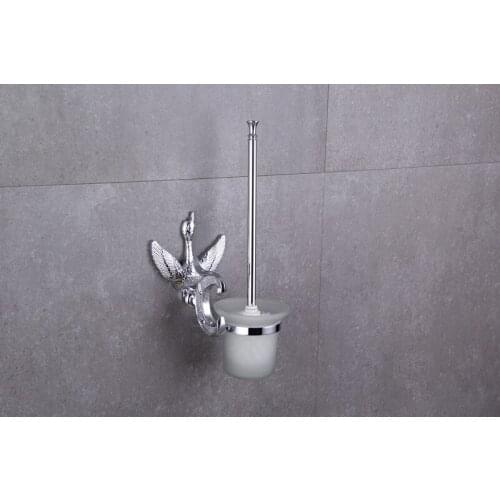 Free ship Brass & Crystal chrome swan Toilet Brush Holder,Chrome Bathroom accessories New