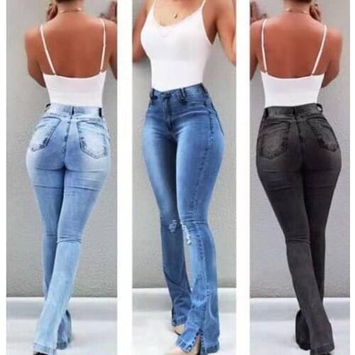 Flare Jeans Pants Women New Casual Vintage Denim Ladies High Waist Stretch Pocket Trousers 2020 Fashion Plus Size Wide Leg Jeans
