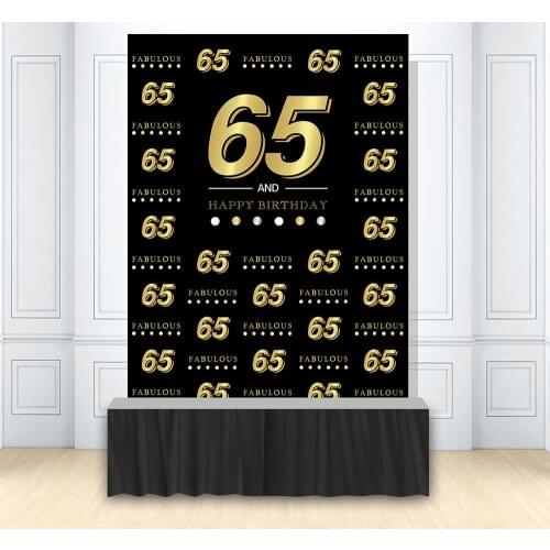 Adult 65th 55th Birthday Party Photography Backdrop Fabulous Golden Letters Black Background Photo Studio Poster Portrait Banner