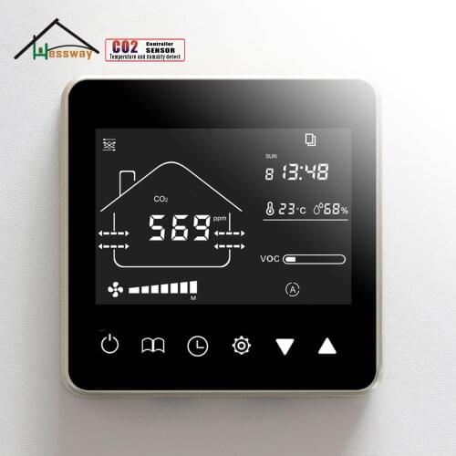HESSWAY RS485 CO2&VOC Sensor 0-10V FAN/VALVE Regulator for Humidity Temperature Smart Air Quality Monitor Every WeekTimed Off/On