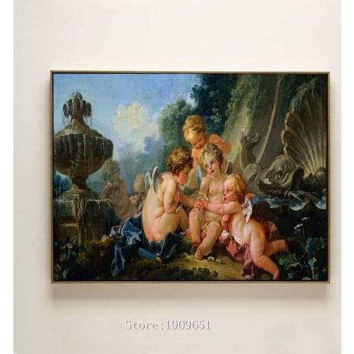 Cotton classical religious figures cute nude angels canvas printings oil painting printed on canvas no frame wall art decoration