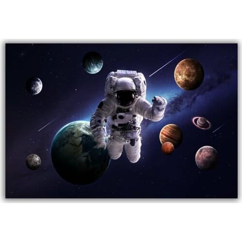 HT091 Spectacular Universe Earth And Moon Space Station Astronaut Silk Fabric Poster Art Decor Indoor Painting Gift