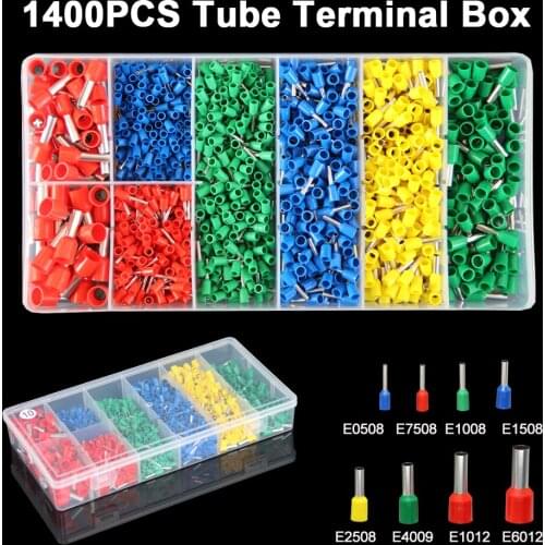 1400pcs AWG22-7 0.5-10mm2 Tube Terminal Kit Insulated Tubular Sleeves Ferrule Ends Cable Wiring Electrican Crimp Terminals Set