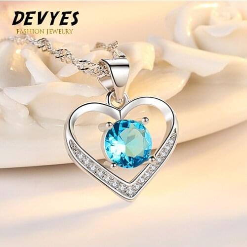 Trendy Simple Women Necklace Romance Purple Color Heart-shaped Blue Crystal Eternal Heart Pendants Charm Women Lover Gifts