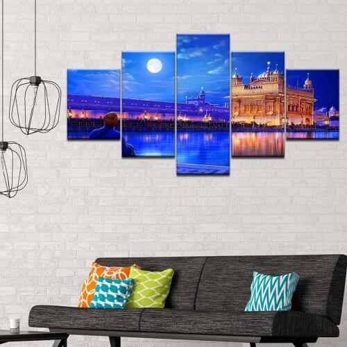 Modular Wall Art Pictures Frame Living Room HD Print Poster 5 Pieces night view Indian Golden Temple Canvas Paintings Home Decor