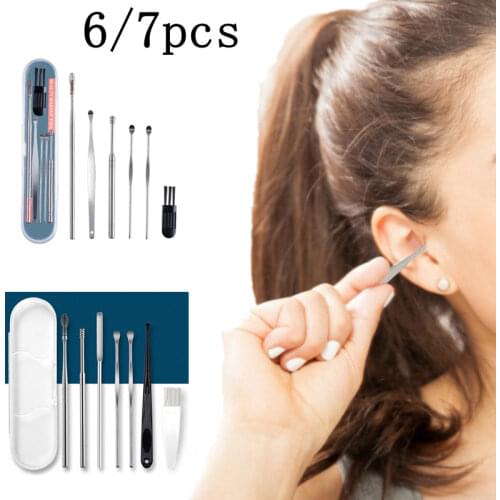 6pieces of earwax removal tool Ear cleaner set Stainless steel ear pick curette Ear pick cleaner Ear cleaning spoon care