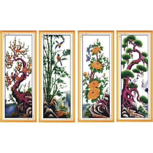 Green Plants Cross Stitch Kits Count 11CT 14CT Printed Canvas Cross Stitch Pattern Embroidery Needlework Set for Wall Decoration