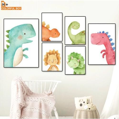 Wall Art Canvas Painting Cute Dinosaur Baby Nursery Cartoon Nordic Posters And Prints Wall Pictures For Kids Room Boy Decor