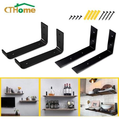 2pcs Wall Mounted Shelf Brackets Metal L-shaped Black Right Angle Space Saving Storage Decoration Heavy Hidden Support Shelf