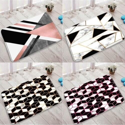 Pink Marble Geometry Pattern Bathroom Non-Slip Bath Mats Modern Black White Stripe Kitchen Corridor Carpet Home Entry Doormats