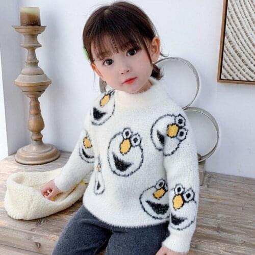 New Girl Mink Down Casual Sweater Childrens Knitted Woolen Autumn/Winter Kids Cute Long Sleeve Keep Warm Thicken Red White Pink