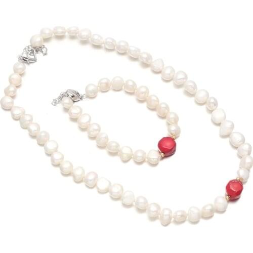 New Coral Beads Bracelet Necklace Set Fashion Double-Sided Polished Pearls for Christmas Valentines New Year Jewelry Gifts