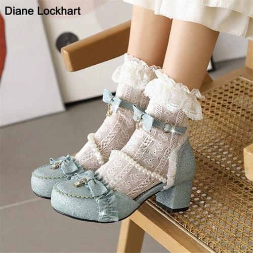 Shoes Women Japanese Sweet Blue Pink Gold Cosplay Kawaii Ladies Lolita Sneakers Cute shoes Zapatilla Mujer Platform High Heels