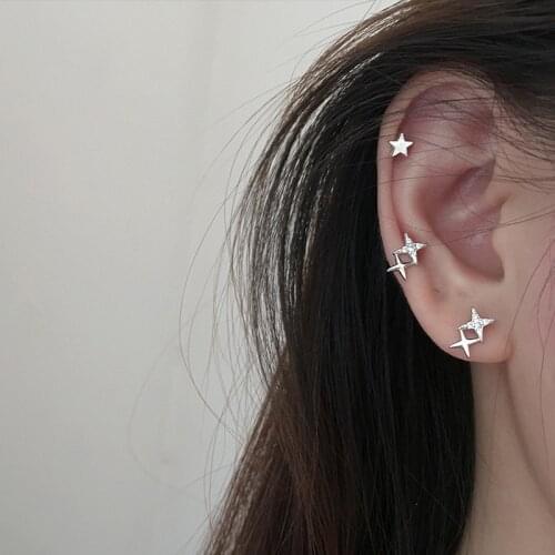 Charming Elegant Silver Color Small Star Ear Stud For Women Cute Simple Geometry Piercing Earrings Fashion Party Jewelry Gift