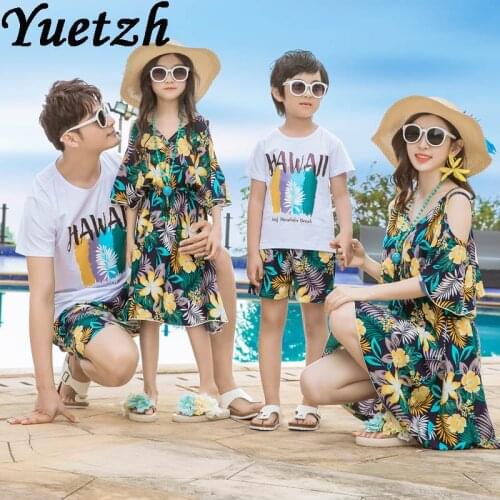 Family matching outfits parent-child dress clothing clothes cotton T-shirt girl women dress casual traveling beachwear pants