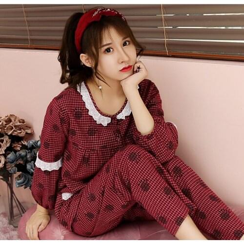 Pajamas Cotton WomenS Long-Sleeved Cute Round Neck Spring Autumn Sleepwear Loose Large Size Princess Style Cotton Home Service