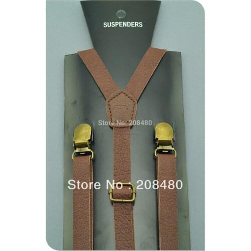 Women MenS Shirt Suspenders For Trousers Pants Holder High quality Brown 1.5cm PU leather Clip-on Elastic Braces Slim Strap Top
