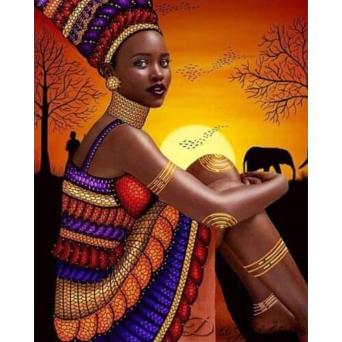 Full square diamond embroidery painting african women mosaic art diamond dot rhinestone sticker wall paper decor needlework gift