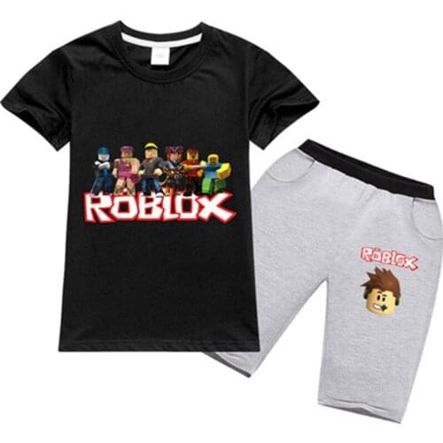Robloxing Boys Clothes Sets 2021 Cartoon Robloxing Print Fashion New Girls Costume Casual Cotton T-shirt + Gray Shorts 2Pcs Suit
