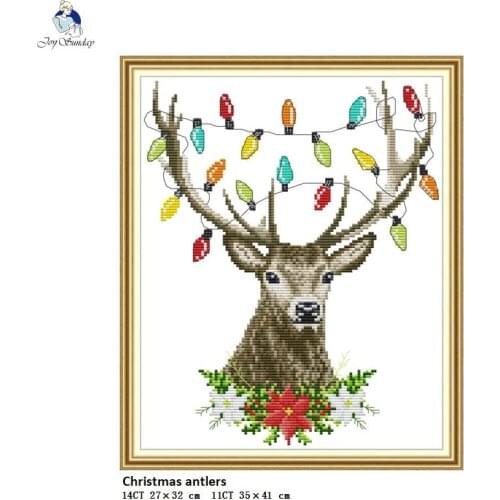 Christmas Antlers Counted Print On Canvas Cross Stitch kits, DMC Embroidery Needlework Set, DIY Hand Made Crafts Home Decor