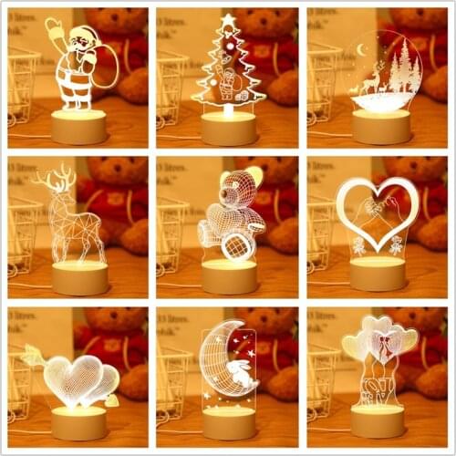 Christmas Santa Claus Tree Elk 3D Acrylic Led Night Lights 2021 Christmas Decorations for Home Xmas Gifts Navidad New Year 2022