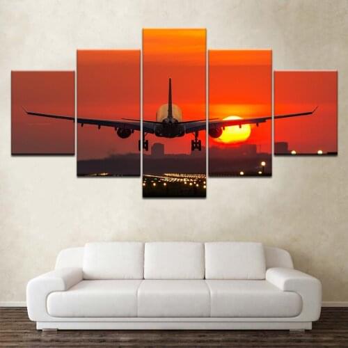 The plane flying sunset 5 piece Wallpapers modern Modular Poster art Canvas painting for Living Room Home Decor