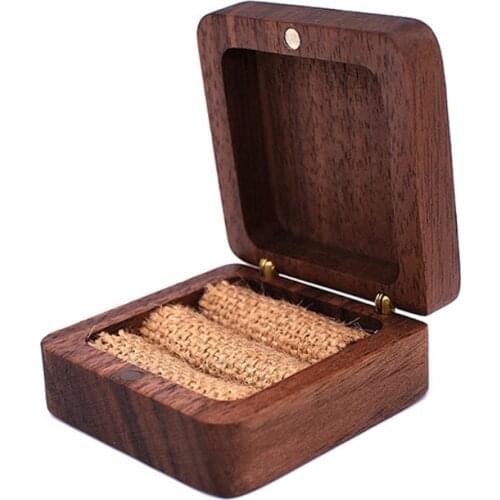 Walnut Wood Jewelry Box Poposal Portable Ring Holder Rustic Wedding Ring Box