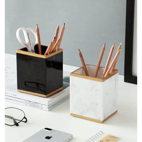 Resin marbelize Pen holder Desk Stand cup for kids pencil holder organizer School Office cute Desktop Home Decor