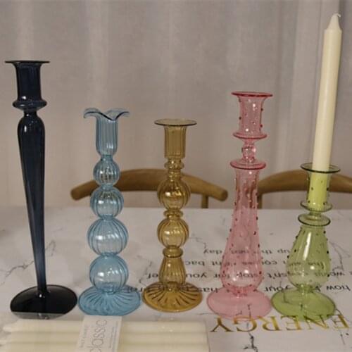 Glass Candlestick Retro Home Decoration North European Columnar Candlestick Home Classic Candlelight Dinner European Style