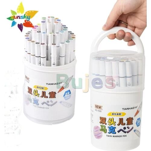 TIANHAO 24/36/48 color Interesting plastic box design Double headed Watercolor pen Oil marker hand drawing set portable supplies