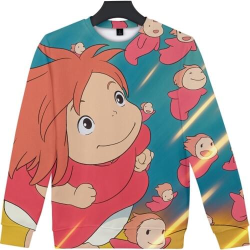 Ponyo On The Cliff 3D Sweatshirt Men Women Casual Sweatshirt Winter Crewneck Cotton Warm Pullovers Harajuku Fashion Sweatshirt