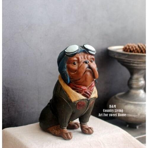 TOP ROCK PUNK COOL ART- 2020 HOME BAR SHOP ANTIQUE RETRO DECORATION ART # WORLD WAR II BULLDOG DOG AVIATOR AIRMAN ANIMAL STATUE