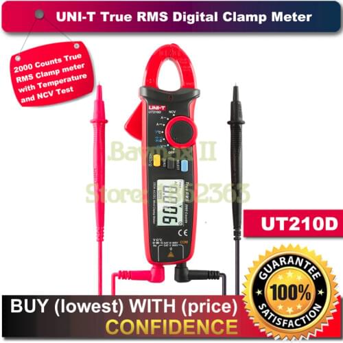 UNI-T UT210D True RMS AC/DC Current/Voltage Mini Clamp Meter with Frequency,Capacitance,Resistance,Temperature Measurement