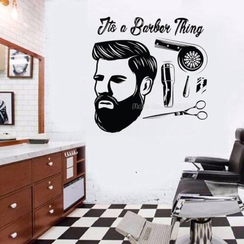 Barber Shop Vinyl Wall Sticker Hair Cut Tools Hairdresser Art Wall Decal Home Decor Bathroom Modern Shop Window Wallpaper LL2700